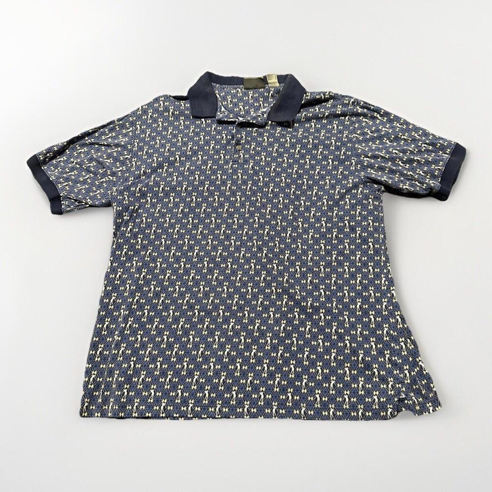 Farah MensPolo Shirt XL Blue Diamond Geometric Golf Short‎ Sleeve DadCore